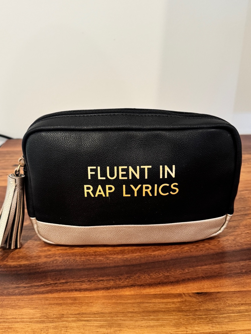 Black and Gold 'Fluent in Rap Lyrics' Cosmetic / Makeup Pouch